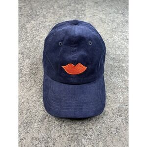 Clare V Corduroy Baseball Hat Cap Embroidered Lips Navy Blue Adjustable - NWT